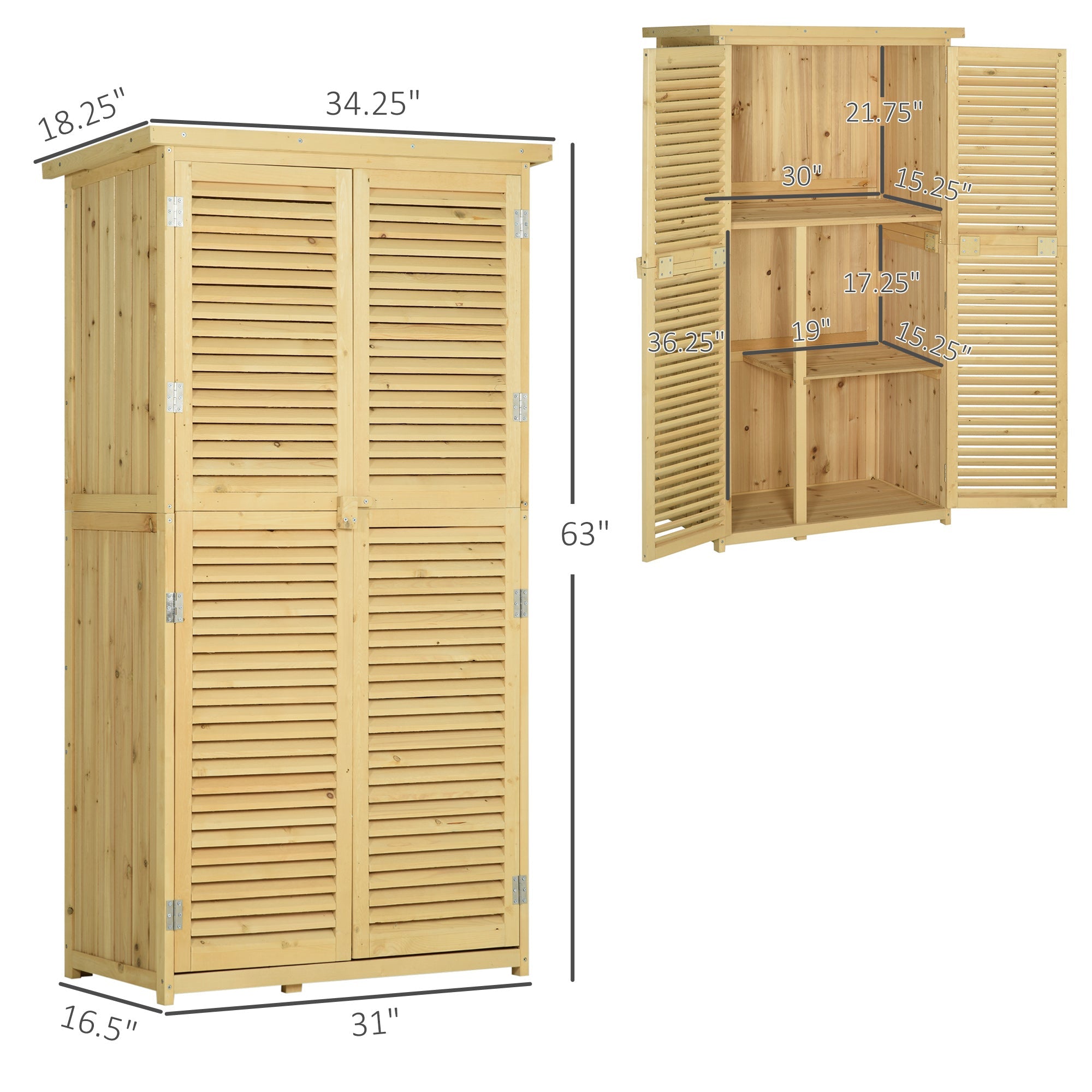 5' x 3' Wooden Outdoor Storage Cabinet Garden Shed with Asphalt Roof & Lock