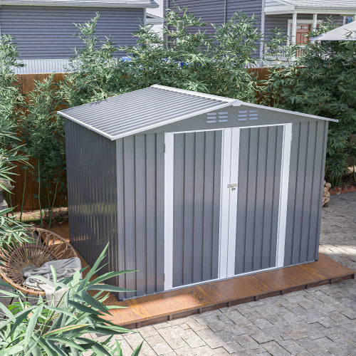 8 x 6 FT Outdoor Metal Storage Shed – Waterproof Garden Tool Shed with Floor Frame