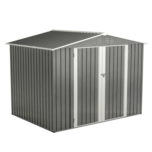 8 x 6 FT Outdoor Metal Storage Shed – Waterproof Garden Tool Shed with Floor Frame