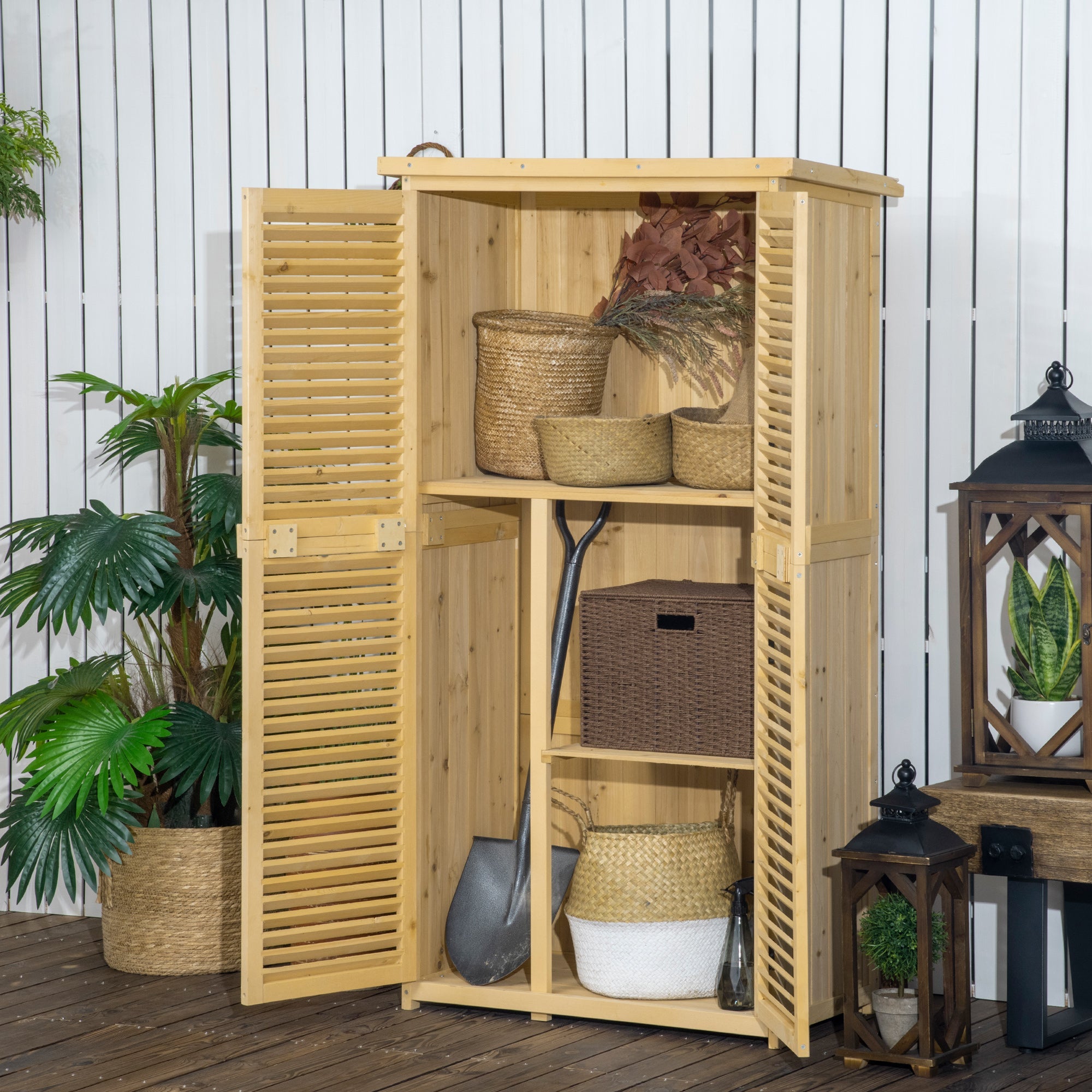 5' x 3' Wooden Outdoor Storage Cabinet Garden Shed with Asphalt Roof & Lock