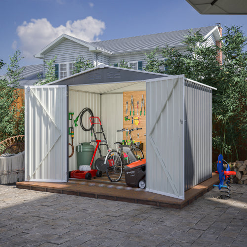 8 x 6 FT Outdoor Metal Storage Shed – Waterproof Garden Tool Shed with Floor Frame