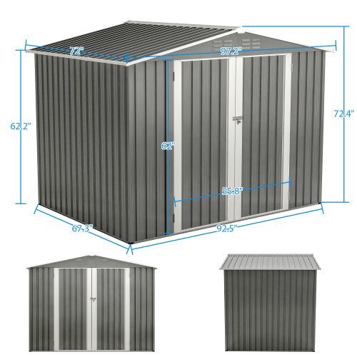 8 x 6 FT Outdoor Metal Storage Shed – Waterproof Garden Tool Shed with Floor Frame