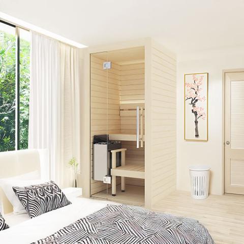 Cala Glass Mini Sauna Kit (1 Person) Aspen Wood, Full Glass Front